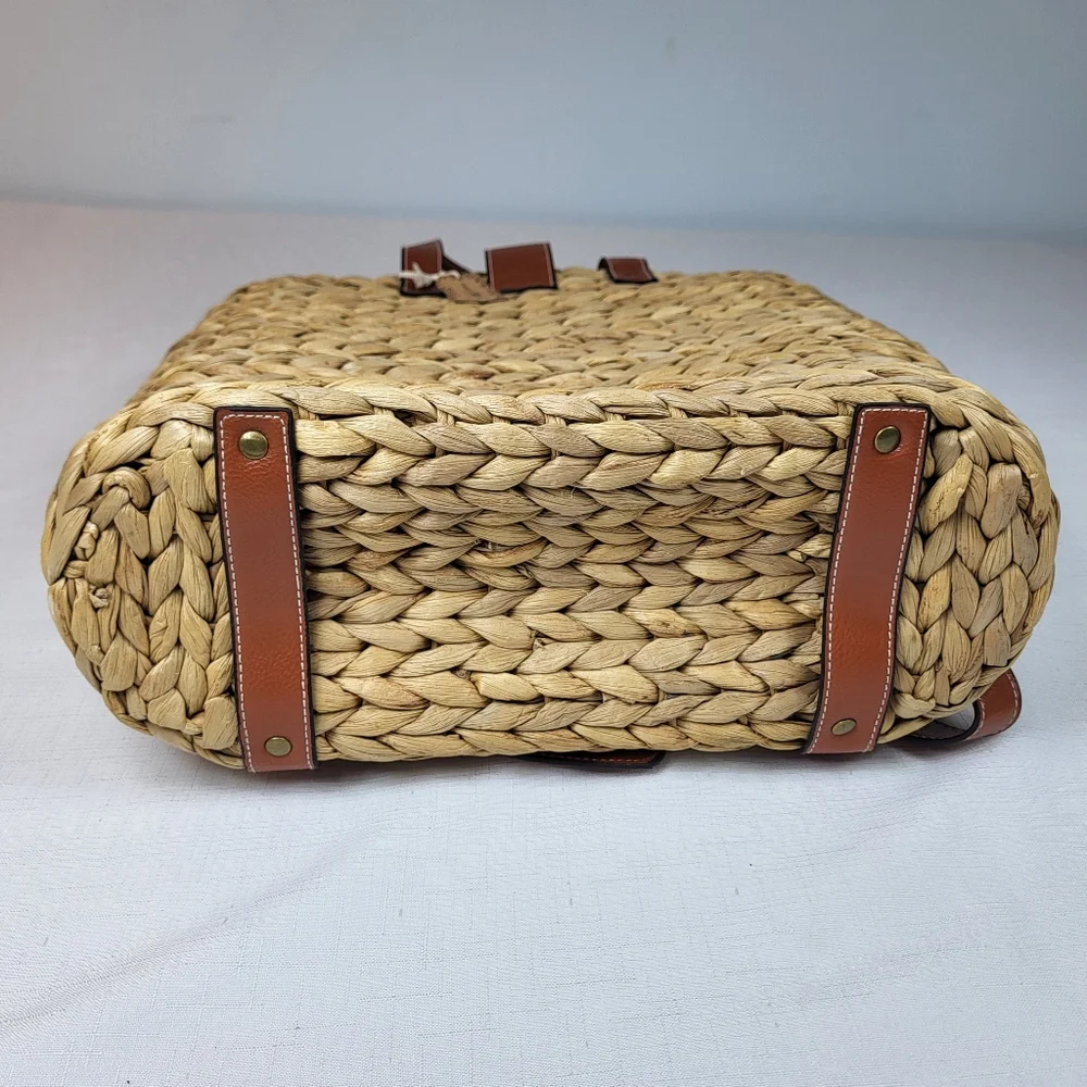Natural Life Straw Backpack Tote BAG Floral Lined Water Hyacinth Woven Boho NWT